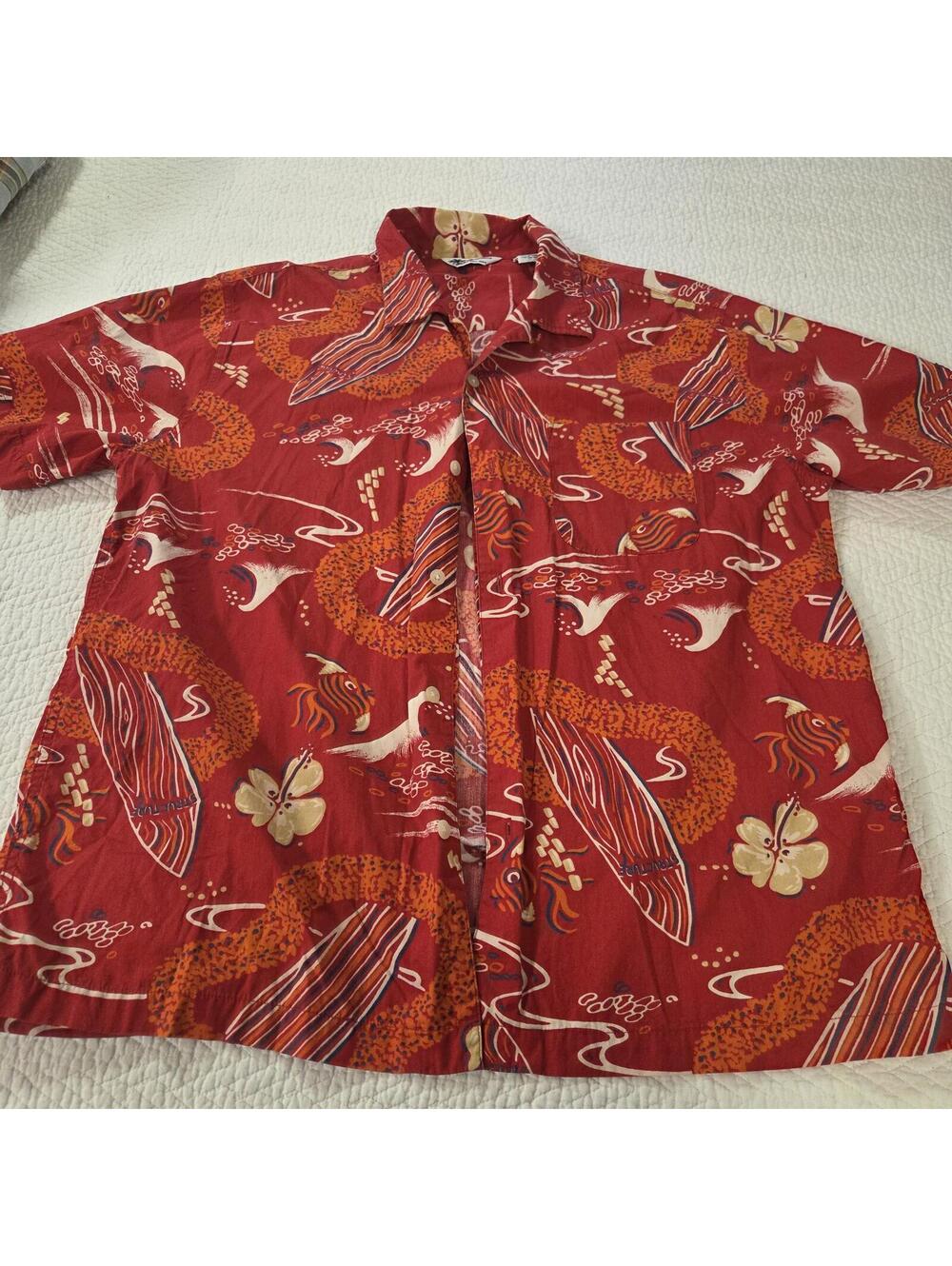 Structure Hawaiian Print Short Sleeve Button Front Shirt Red